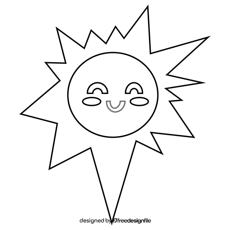 Happy cartoon sun black and white clipart