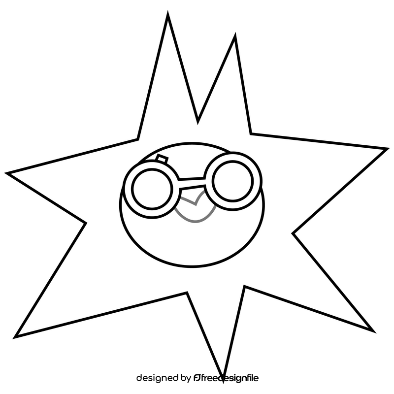 Cartoon sun with glasses black and white clipart