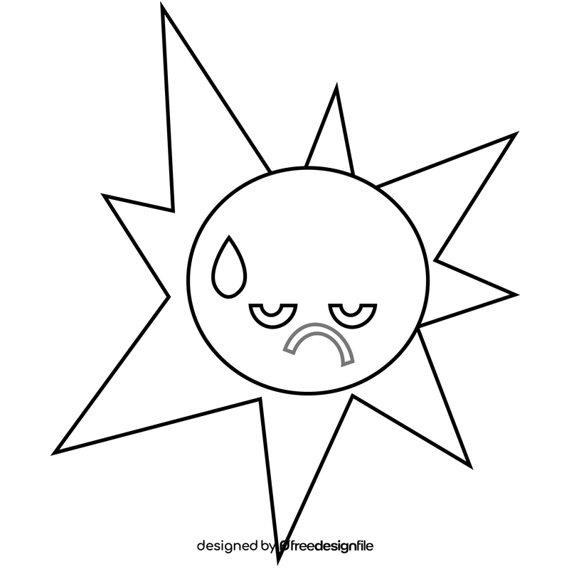 Cartoon sun sad emoji black and white clipart