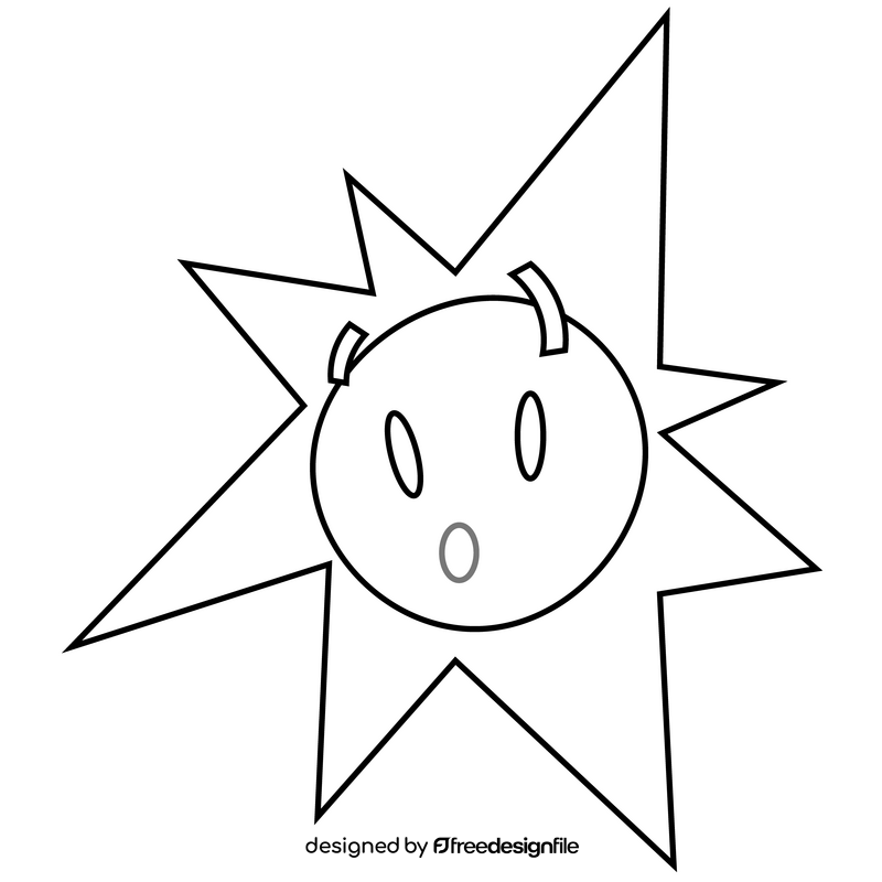 Suprised sun emoji illustration black and white clipart