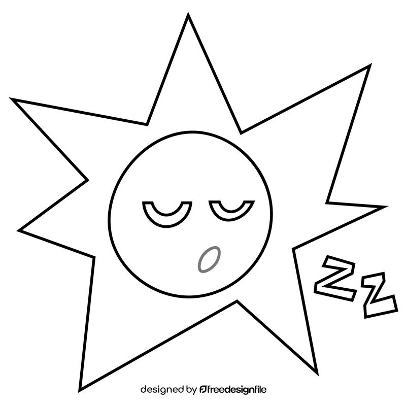 Sleeping sun cartoon black and white clipart