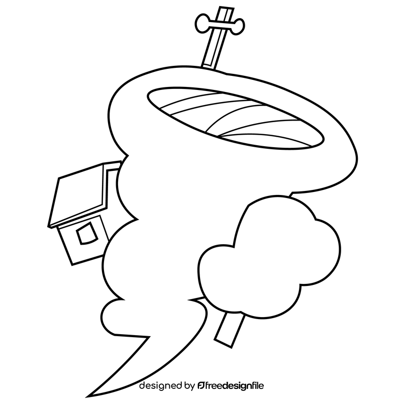 Tornado in village drawing black and white clipart