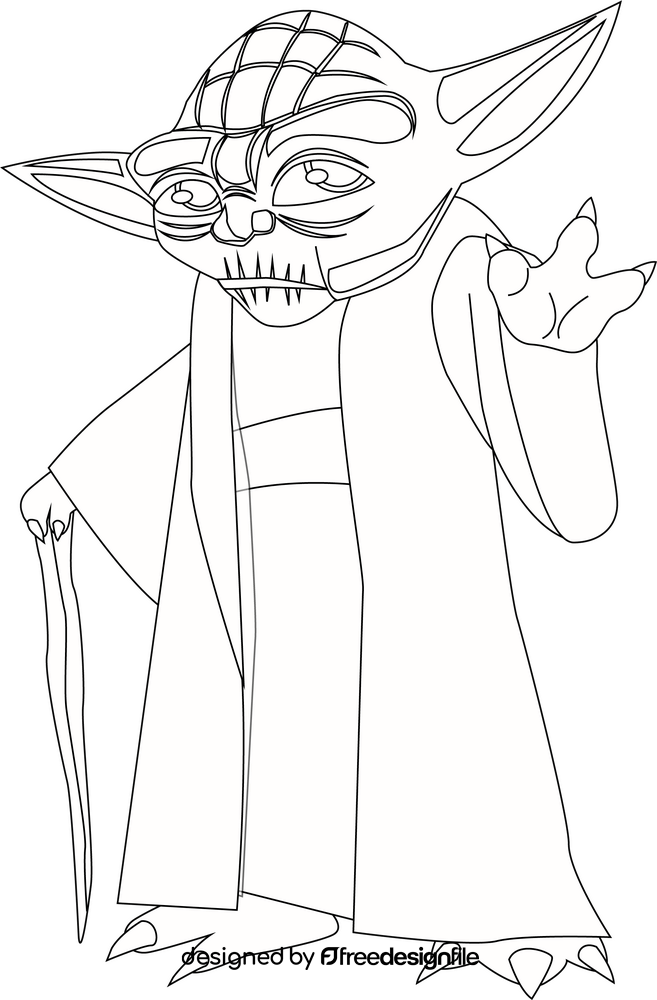 Yoda cartoon black and white clipart