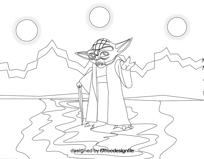 Yoda cartoon black and white vector