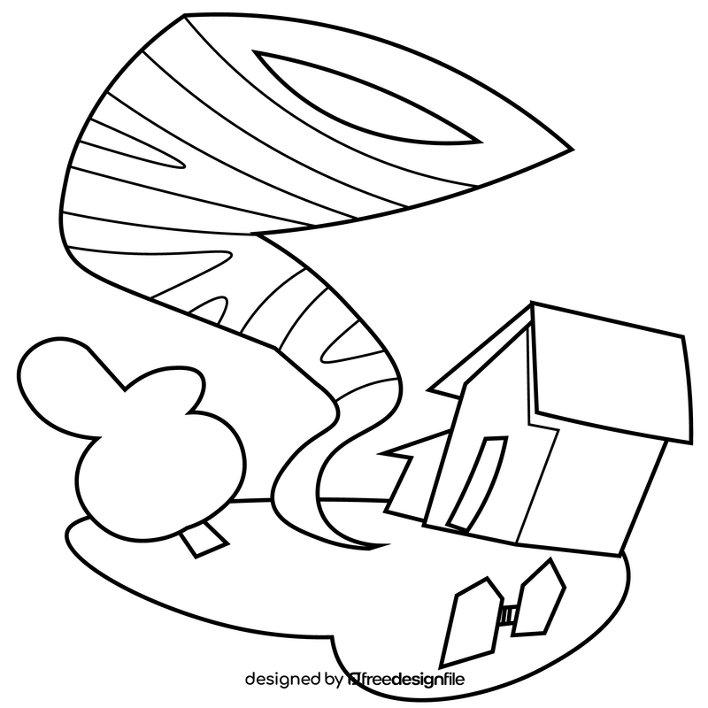 Tornado house illustration black and white clipart