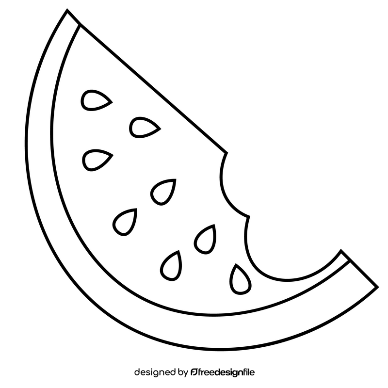 Bitten slice watermelon illustration black and white clipart