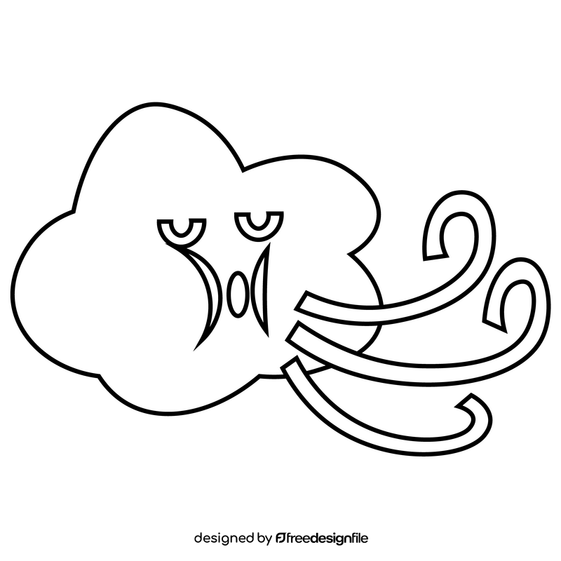 Cloud blowing wind cartoon black and white clipart