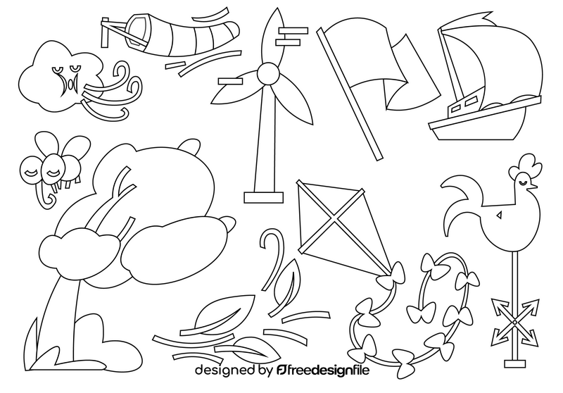Wind set black and white vector