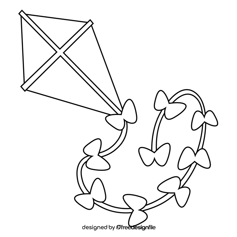 Windy day, flying kite black and white clipart