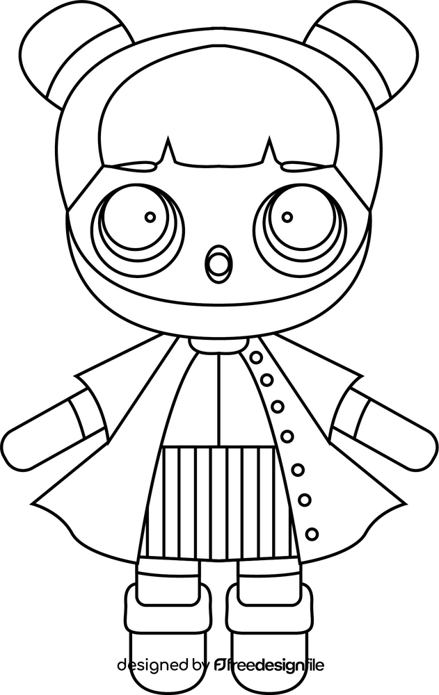 Pink LoL Doll black and white clipart