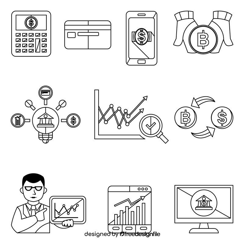 Fintech icon set black and white vector