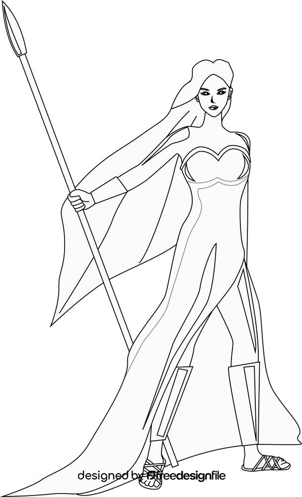 Athena cartoon black and white clipart