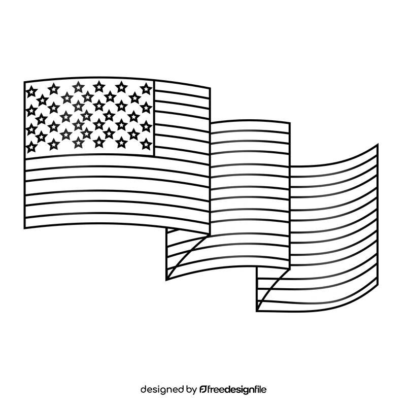 USA flag drawing black and white clipart