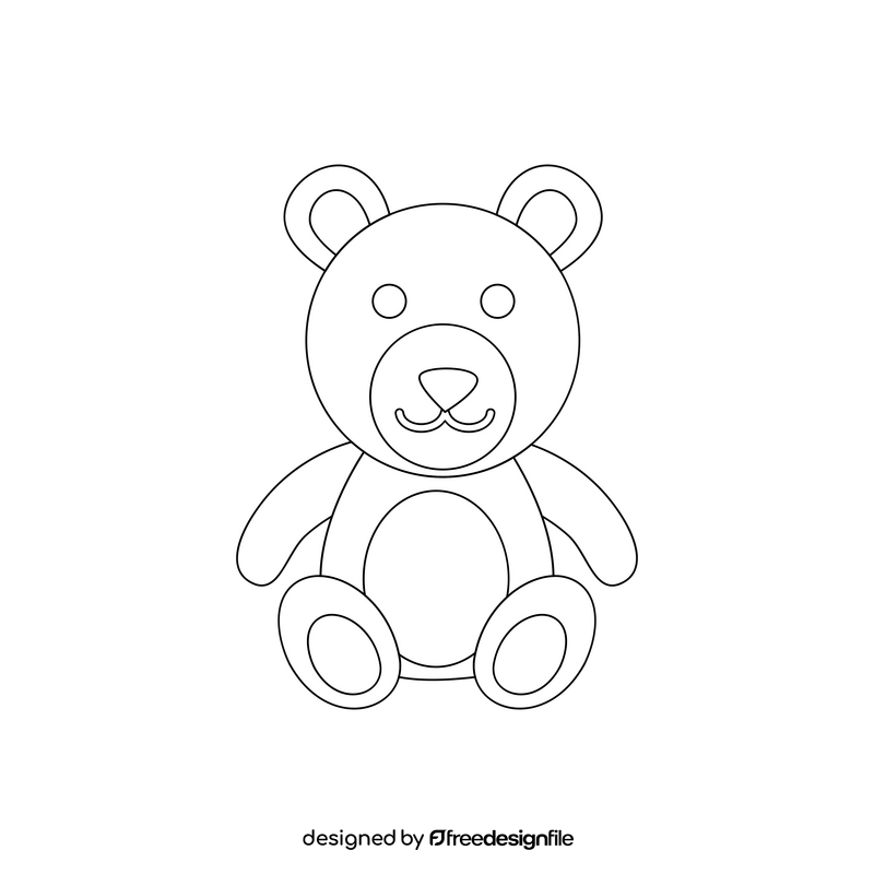 Teddy bear doll drawing black and white clipart