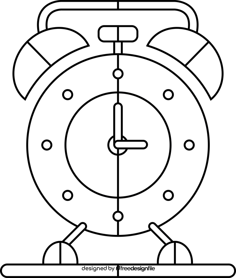 Alarm clock flat icon black and white clipart