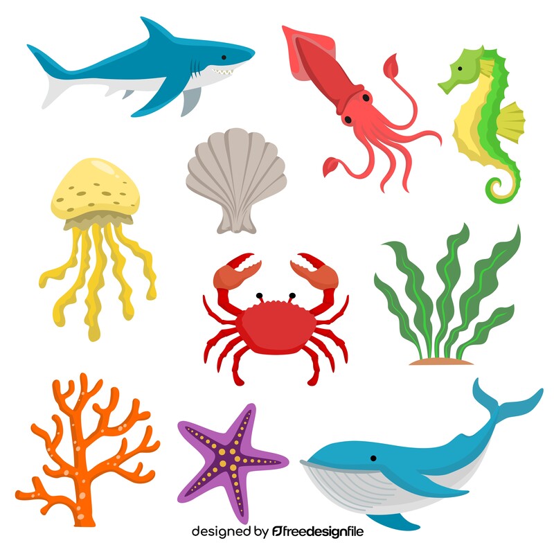 Sea animals set vector