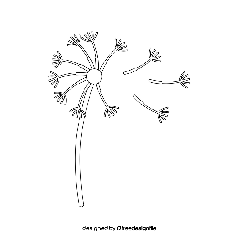 Dandelion, blow ball, wind drawing black and white clipart
