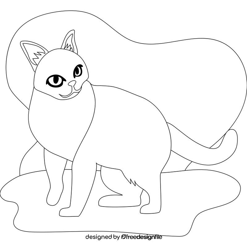Burmese cat drawing black and white clipart