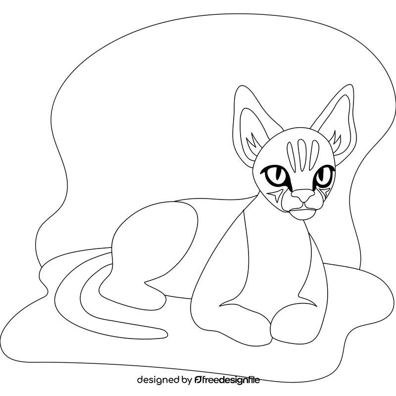 Devon rex cat drawing black and white clipart