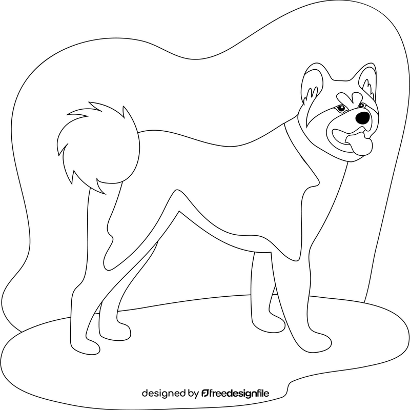 Akita dog drawing black and white clipart