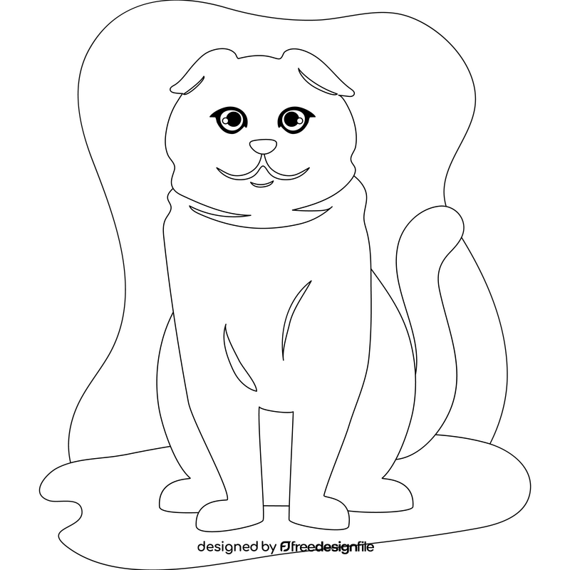 Scottish fold cat drawing black and white clipart