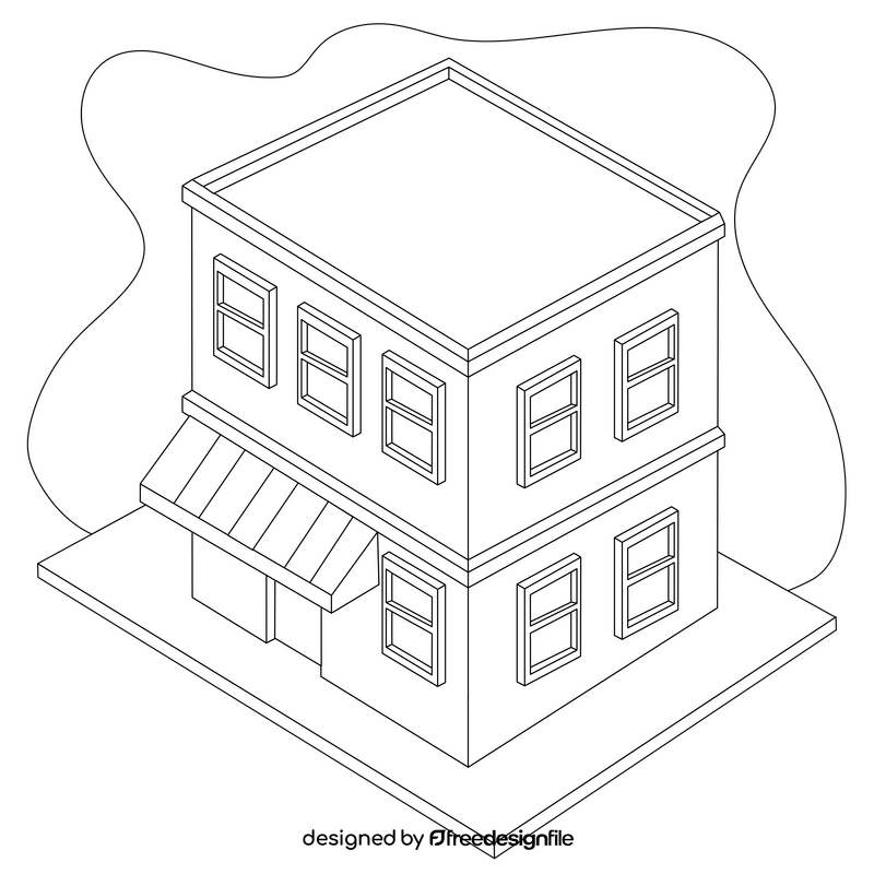 Two storey shophouse drawing black and white clipart