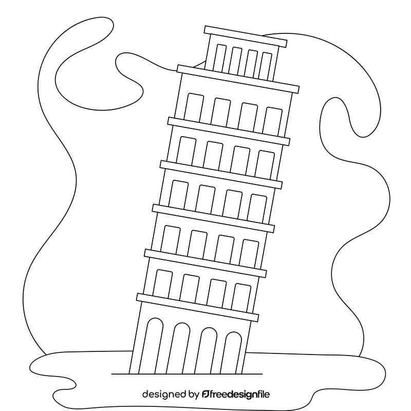 Leaning tower of pisa drawing black and white clipart