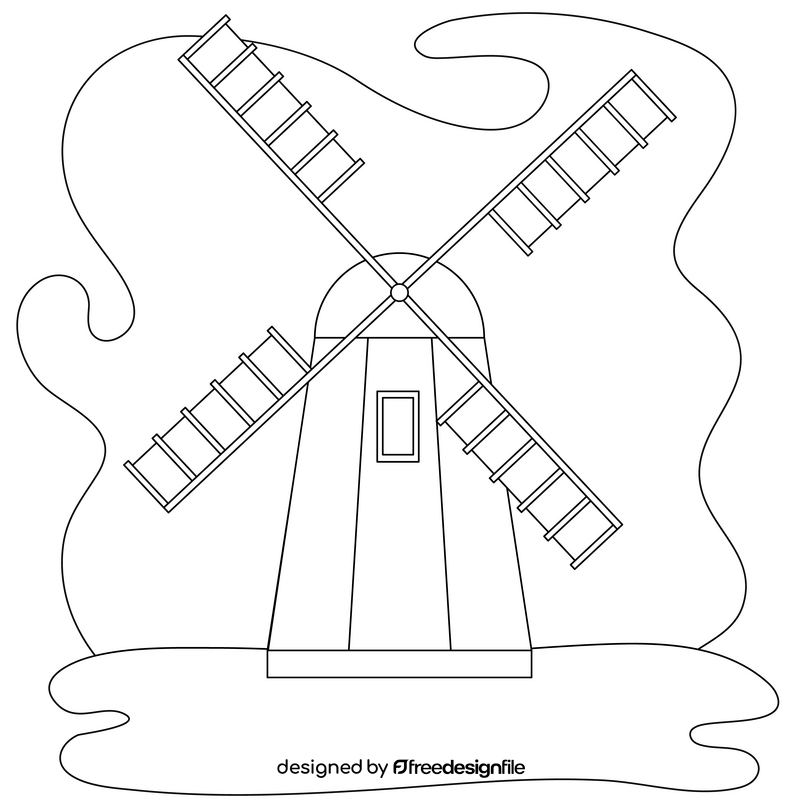 Windmill drawing black and white clipart