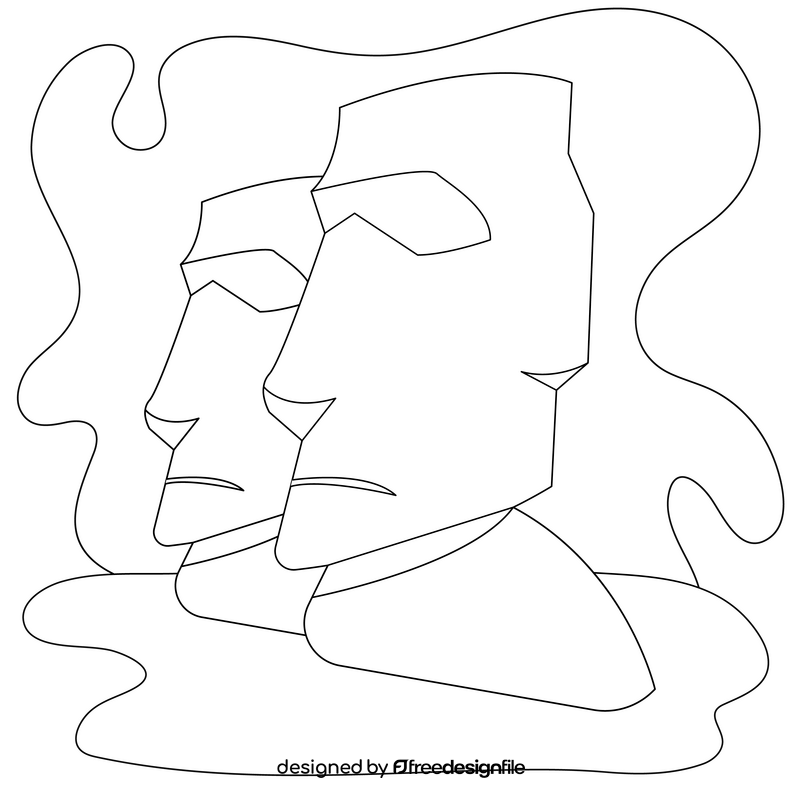Moai easter island heads drawing black and white clipart