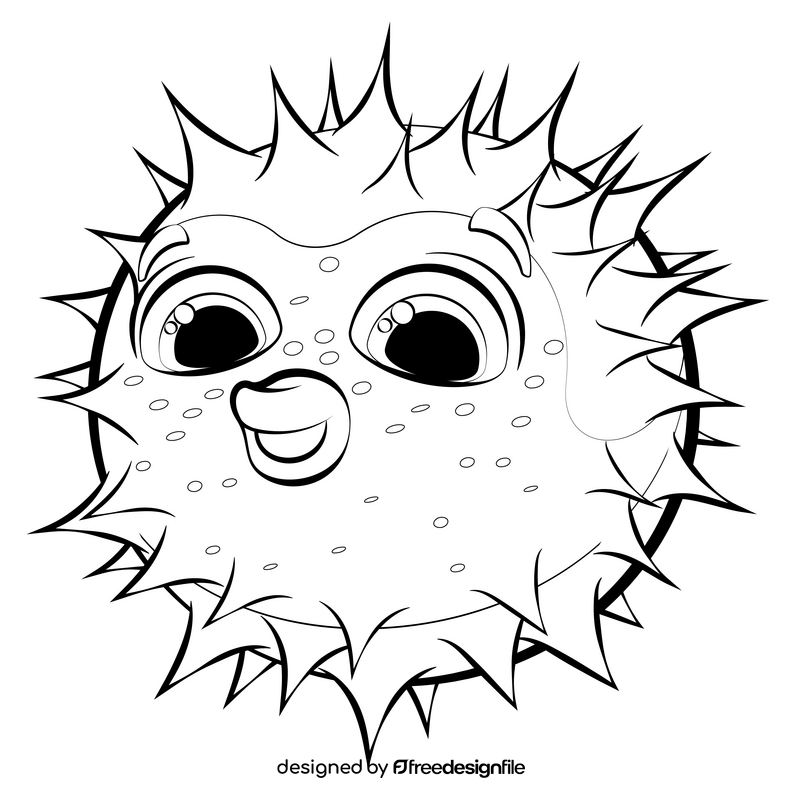 Pufferfish cartoon black and white clipart