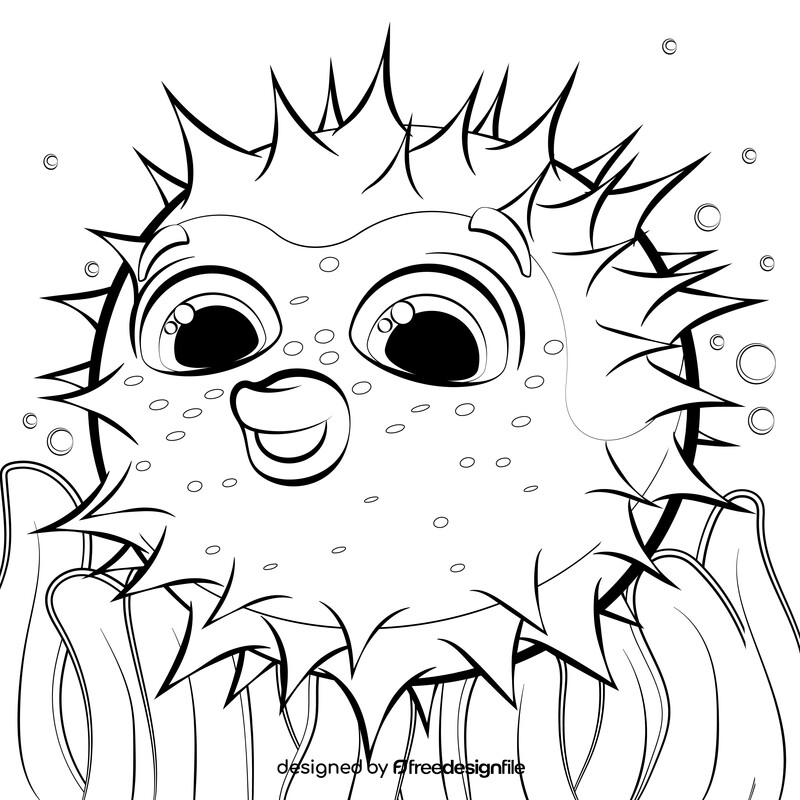 Pufferfish cartoon black and white vector