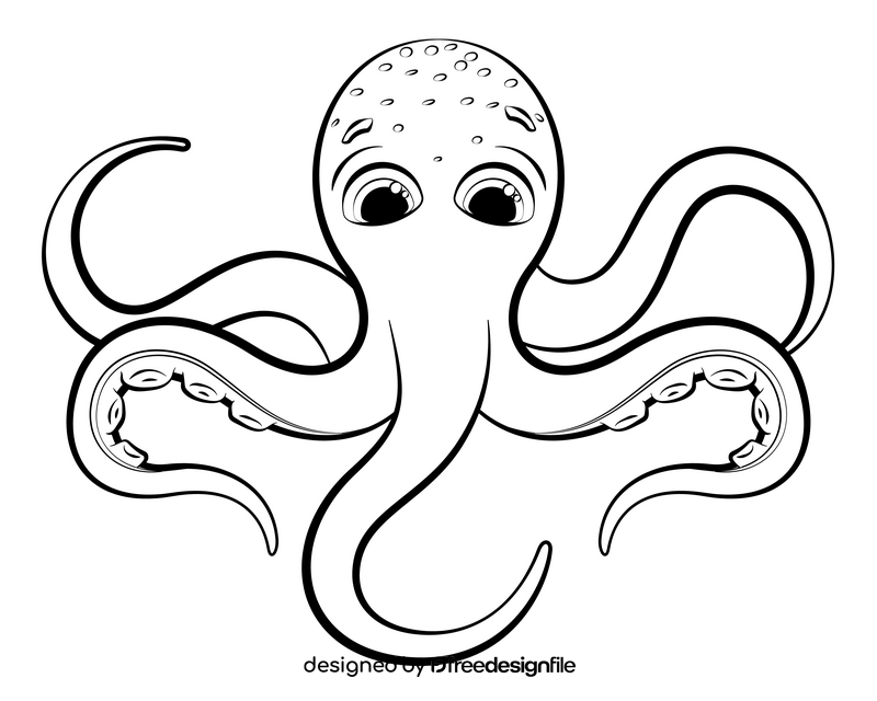 Octopus cartoon black and white clipart
