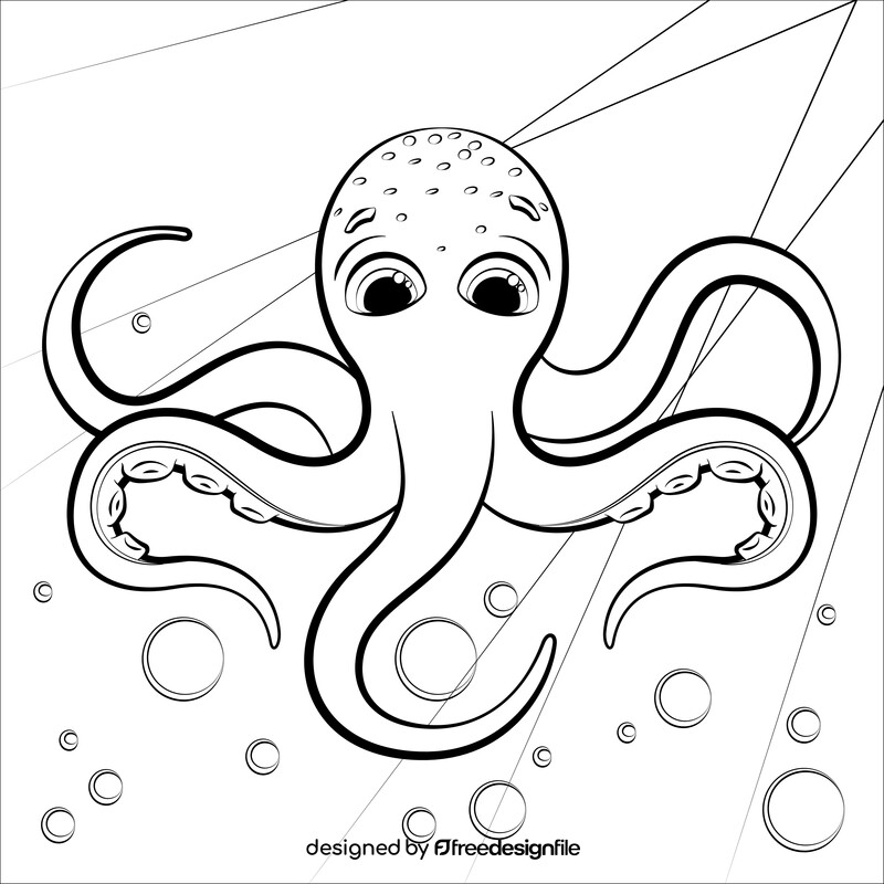 Octopus cartoon black and white vector
