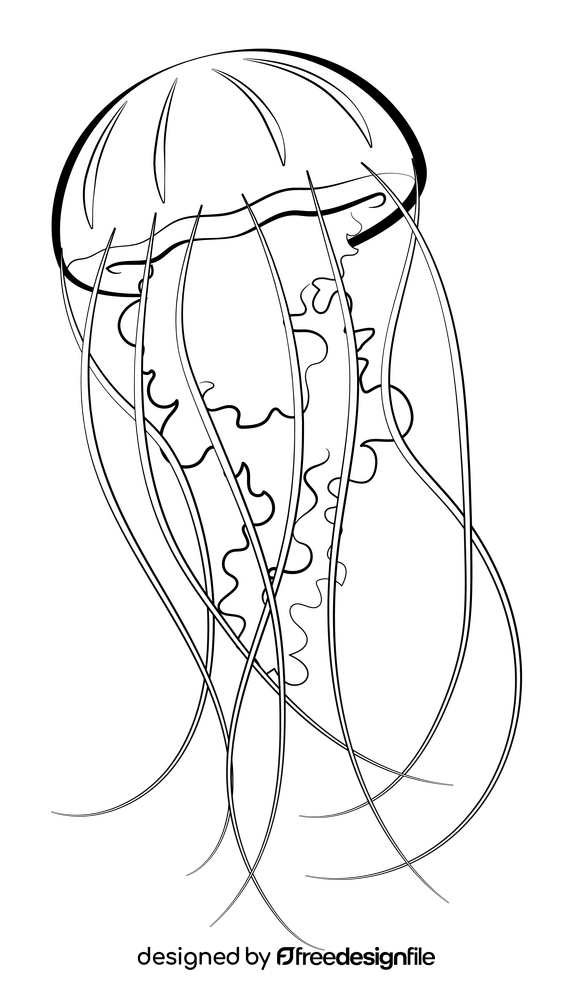 Jellyfish cartoon black and white clipart