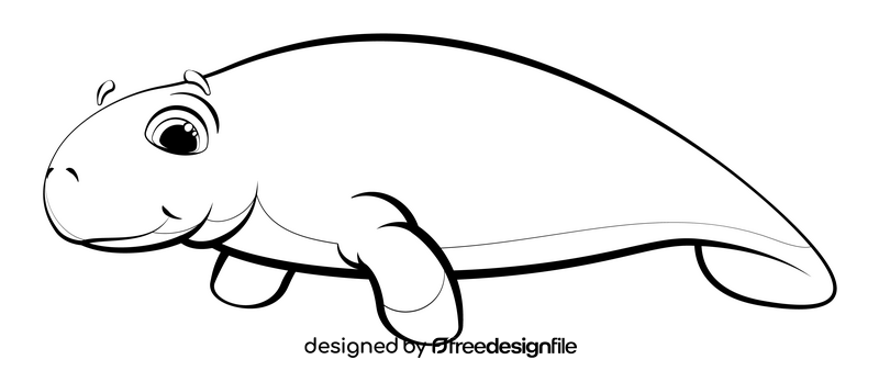 Manatee cartoon black and white clipart