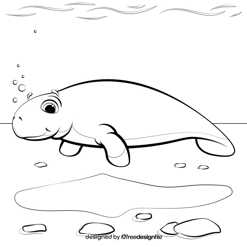 Manatee cartoon black and white vector