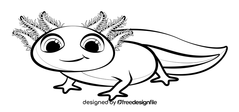 Axolotl cartoon black and white clipart