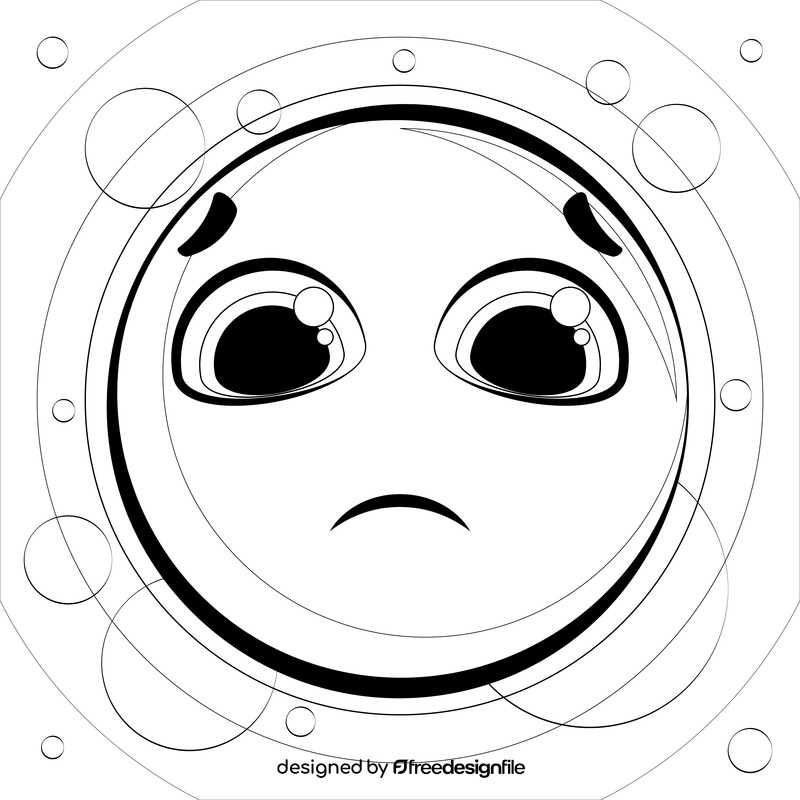 Sad face emoji, emoticon, smiley black and white vector