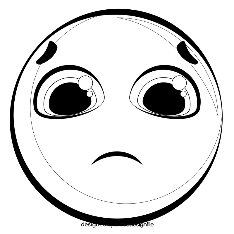 Sad face emoji, emoticon, smiley drawing black and white clipart