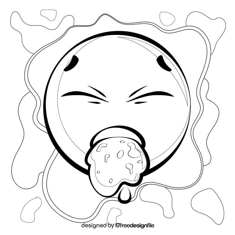 Puke, vomiting emoji, emoticon, smiley black and white vector