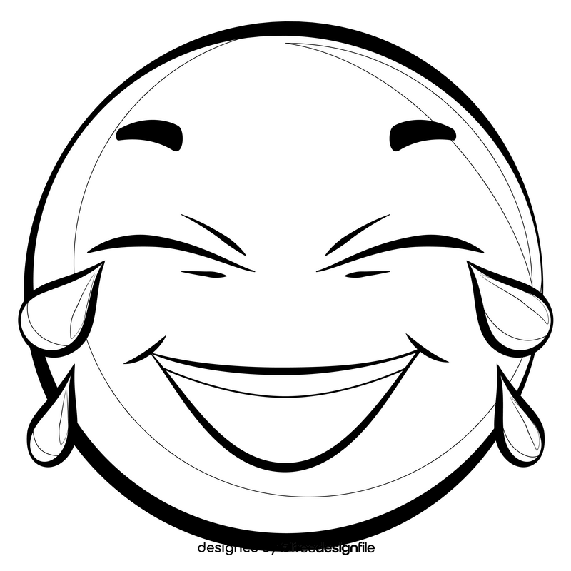 Laughter emoji, emoticon, smiley drawing black and white clipart