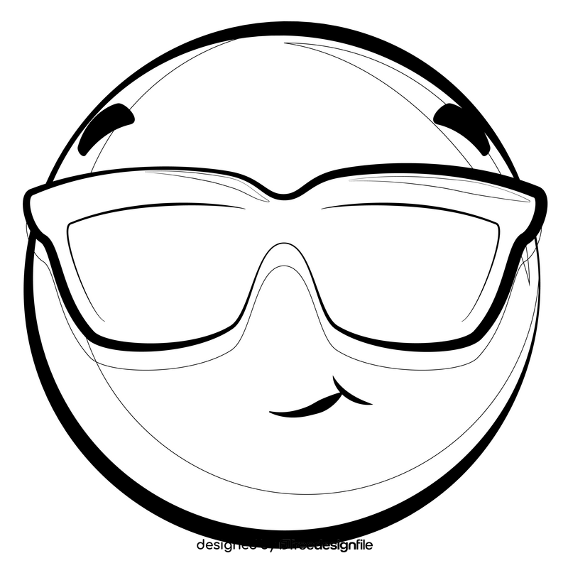 Sunglasses, shades emoji, emoticon, smiley drawing black and white clipart
