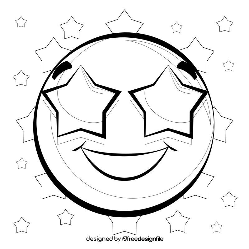 Star eyes emoji, emoticon, smile black and white vector