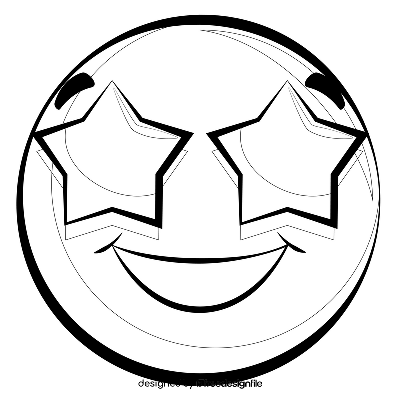 Star eyes emoji, emoticon, smile drawing black and white clipart