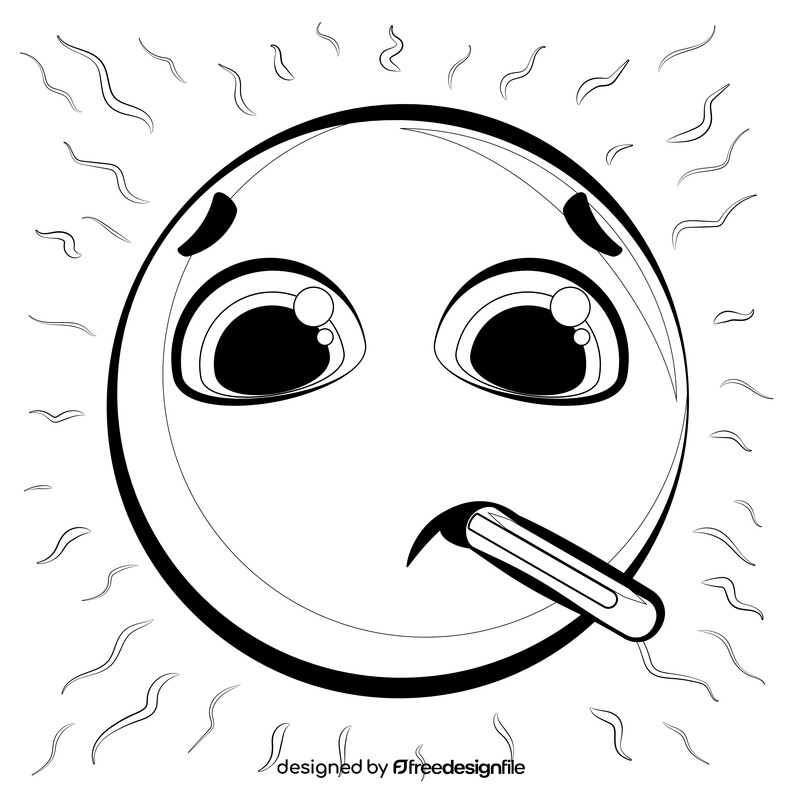 Fever emoji, emoticon, smiley black and white vector