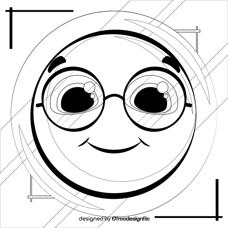 Eyeglasses emoji, emoticon, smiley black and white vector