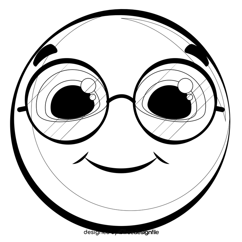 Eyeglasses emoji, emoticon, smiley drawing black and white clipart
