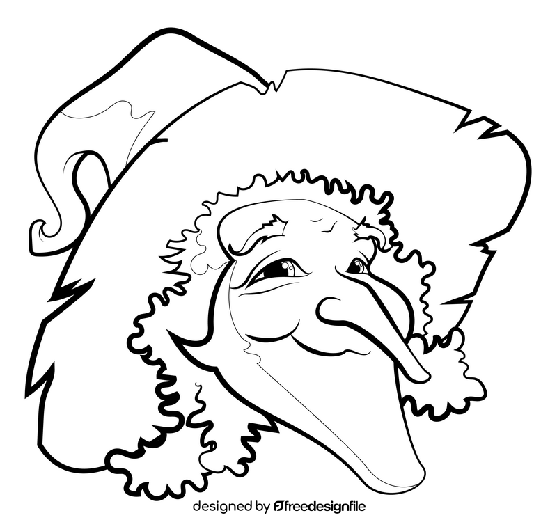 Witch head drawing black and white clipart