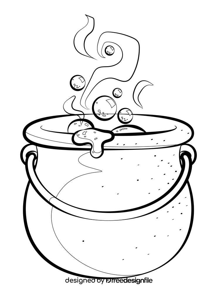 Witch cauldron drawing black and white clipart