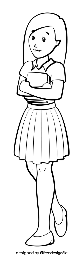 School girl black and white clipart